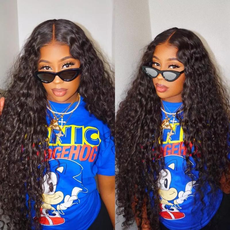 

Pre Plucked Water Wave Lace Front Human Hair Wigs 150% Density Brazilian Natural Colors Remy Wigs With Baby Hair For Black Women, Black;brown