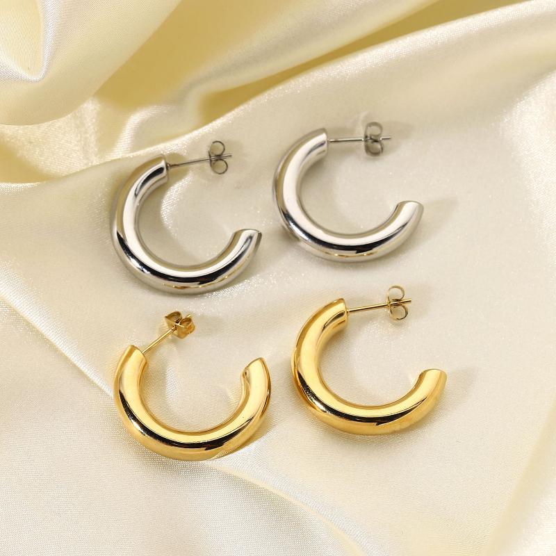 

Hoop & Huggie Basic 25mm Earrings Stainless Steel 14k Gold Jewelry Thick Chunky For Women Tarnish Free Hypoallergenic, Golden;silver