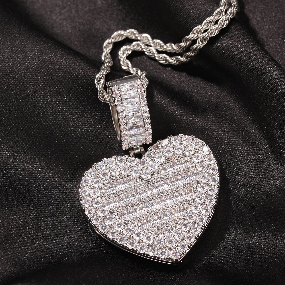 

Custom Photo Large Size Can Open Heart Pendant Necklace Men Women Hip Hop Bling Iced Out Jewelry Solid back For Gift
