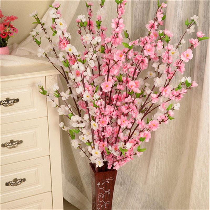 

Artificial Cherry Spring Plum Peach Blossom Flower Branch Home Wedding Decorative Flowers Plastic Peach Bouquet 65CM, Rose red
