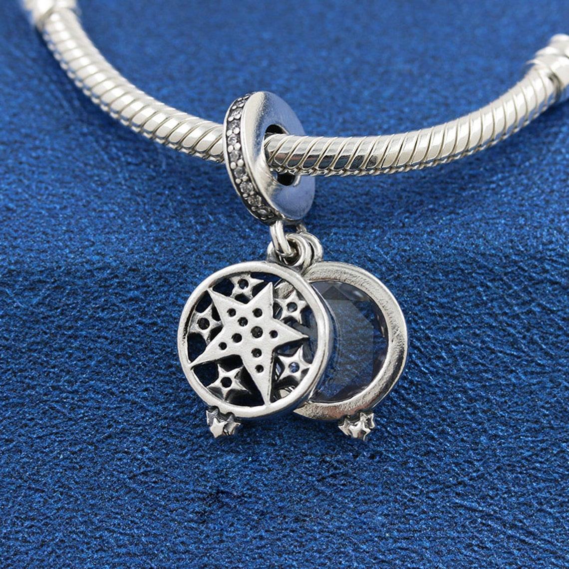 

Authentic 925 Sterling Silver Metal Magnified Star Double Dangle Charm Bead With Cz Fits European Style Jewelry Bracelets