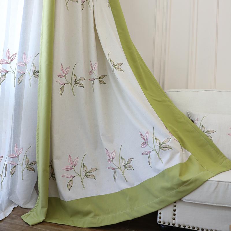 

Simple and modern Chinese bamboo embroidery imitation cotton and linen semi blackout curtains for living room bedroom curtains, Tulle