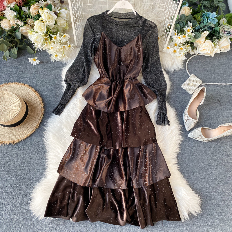 

New Spring Female Transparent Sexy Mesh Bottom Shirt Suspend Dress Bright Ladys Powder Nnfl, Black.