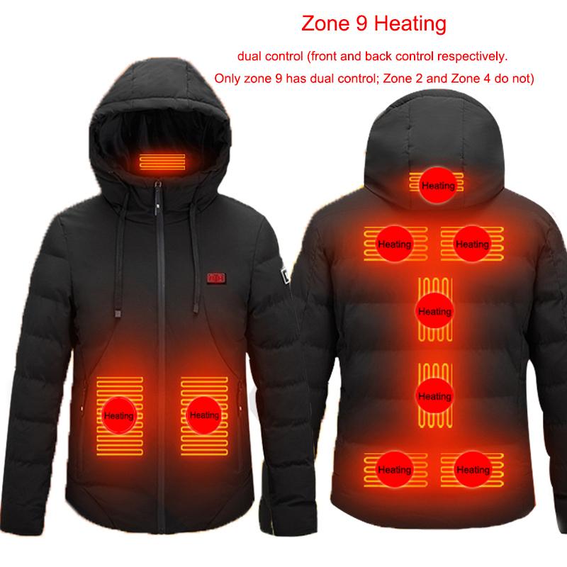 

2020 New 2/4/9 Places Heated Jacket Men & Women Coat Intelligent USB Electric Heating Thermal Coat Winter Heated Vest Plus Size, 2 area black vest