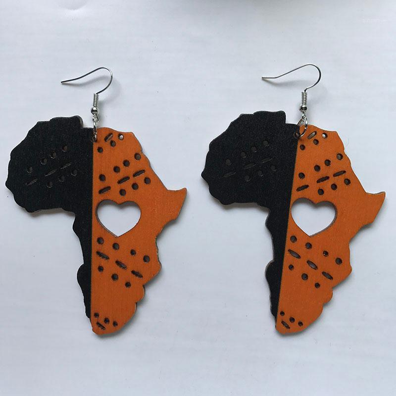 

Black Queen Wood Africa Map hollow out Heart Earrings Vintage Party African Afro Jewelry Wooden DIY Club Gift1