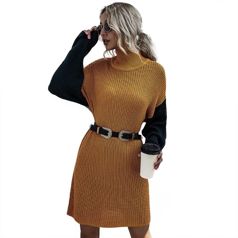 

Women Turtleneck Long Sleeve Knit Sweater Dress Loose Fit High Collar Pullover, As pic