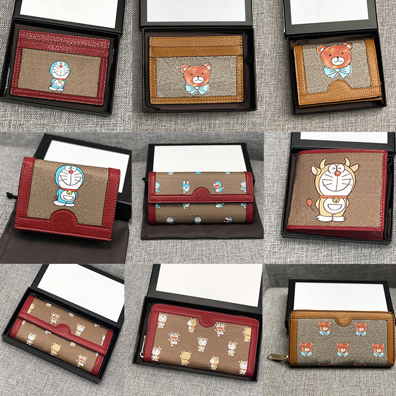 

Luxurys Designers wallets Doraemons Card Wallet Men Women Handbags Genuine Leather Top Quality Purse Zipped Money Pocket with Box