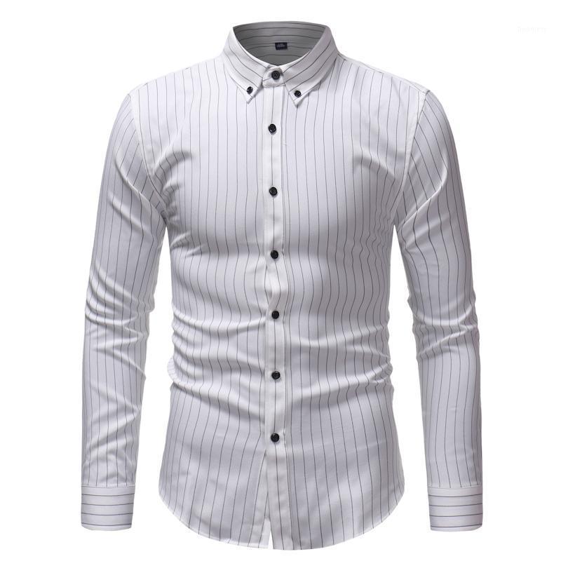 

2021 autumn Men Striped Shirt White Black Blue Gray Business Casual Shirt men Slim design Camisa1