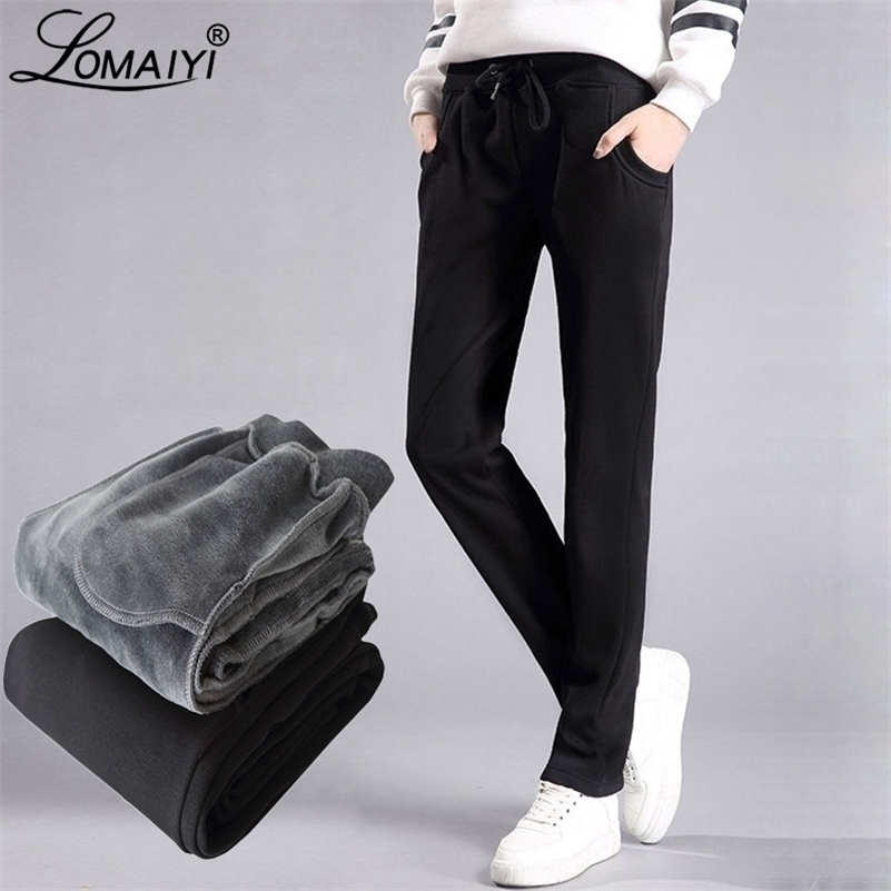 

LOMAIYI Plus Size Winter Warm Pants For Women Korean Sweatpants Women's Trousers Female Black Soft Fleece Cotton Pants BW032 201228, Dark gray