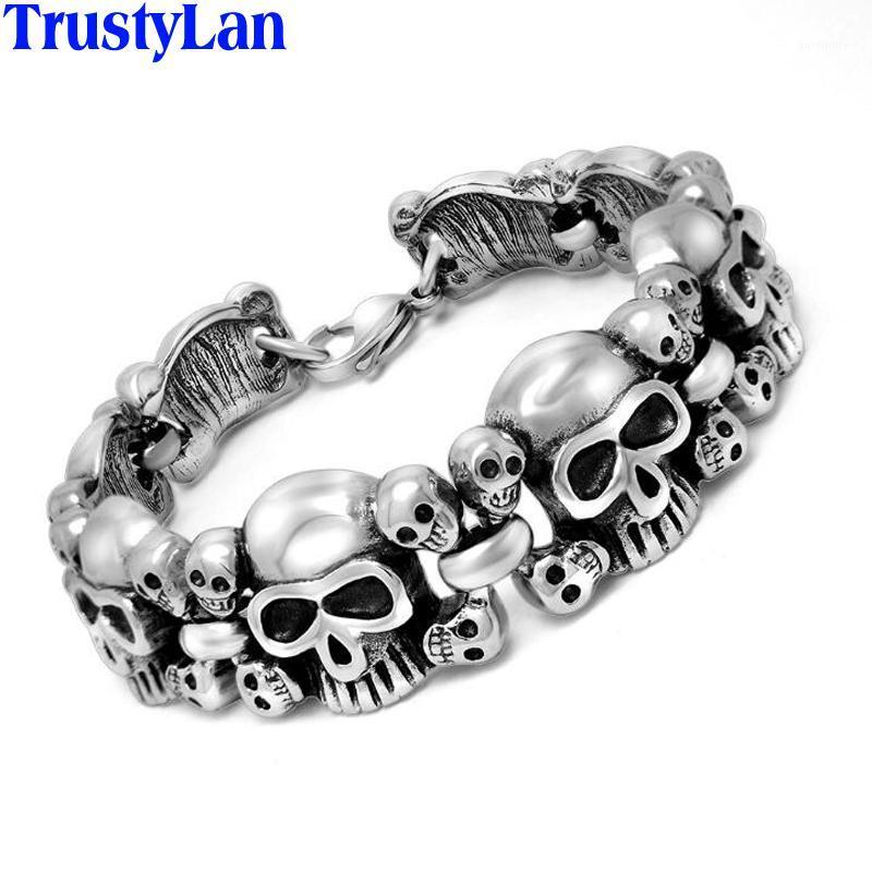 

TrustyLan Punk Rock 20.5CM Chain Link Men Bracelet Jewelry 316 Stainless Steel Gothic Skull Mens Bracelets & Bangles Jewellery1