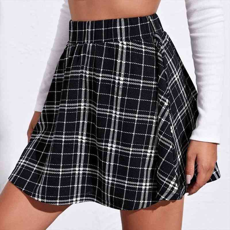 

summer women plaid mini skirts print high waist black y2k vintage a-line skirt preppy style dance harajuku casual