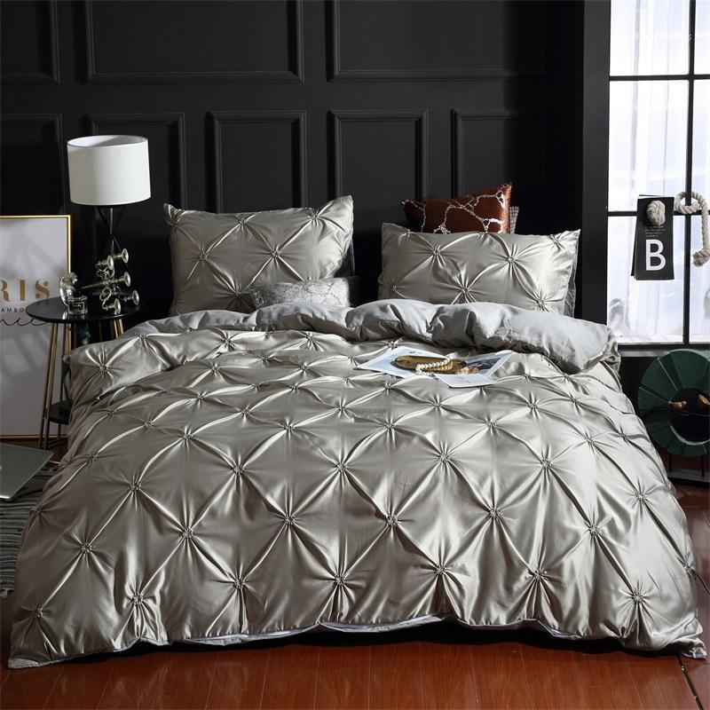 

Fashion Pleat Design Comforter Bedding Sets Court Style Bed Duvet Cover Set Pillowcase Solid Color Bedclothes, White