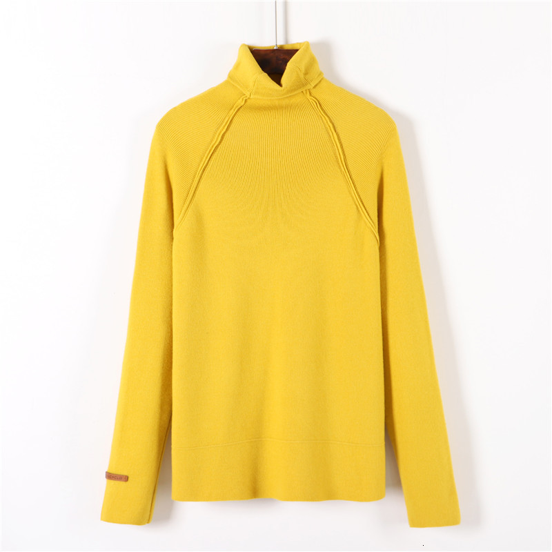 

2021 New High Quality Turtleneck Women Autumn Winter Thick Pullover Solid Knitted Female Oversized Pile Collar Sweater 9vtq, Yellow