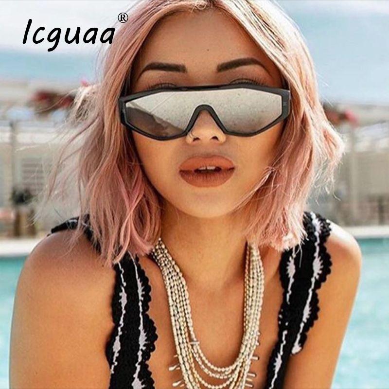 

One Lens Goggle Sunglasses Men Women 2020 Gradient color Silver Mirror Vintage Sun Glasses Female UV400 Glasses