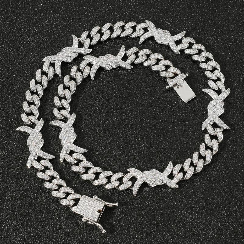 

MATHALLA Punk Men's Copper Iced Out CZ Thorns Miami Cuban Link Chain Choker Jewelry Hiphop CZ Cubic Zircon Chain Necklace