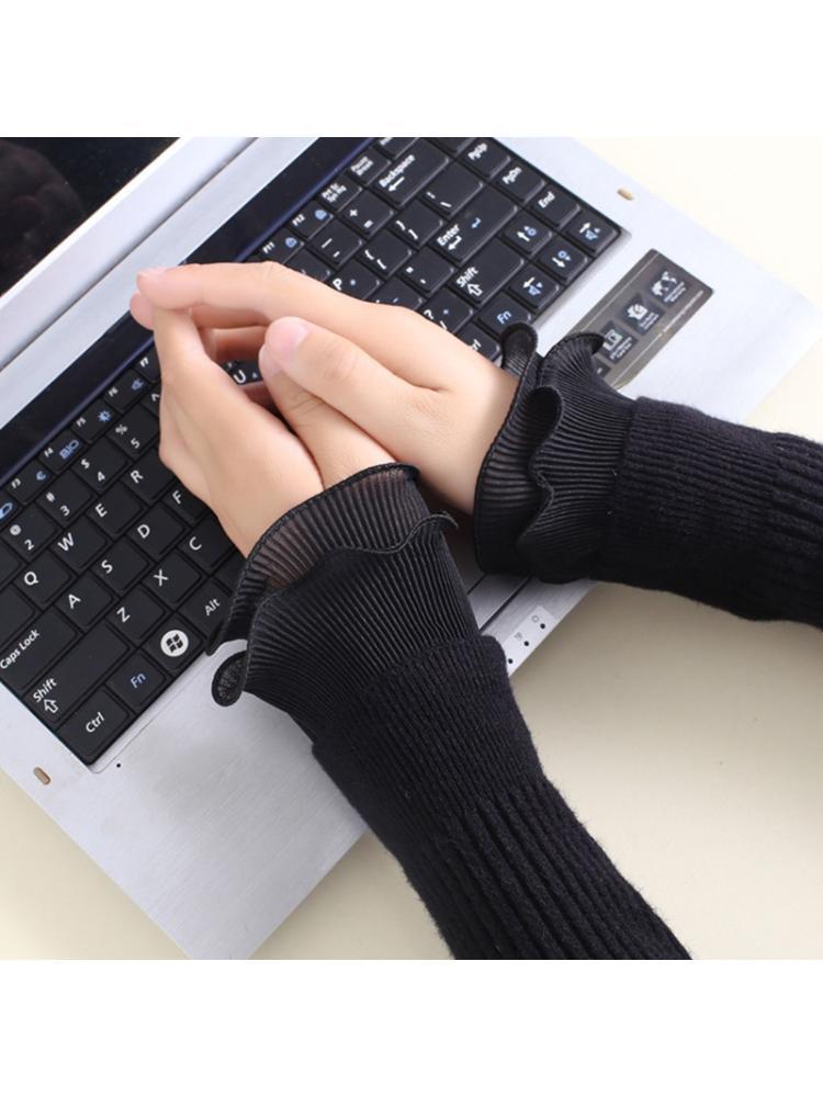 

Five Fingers Gloves Ladies Decorative Fake Sleeve Double Layer Wrinkled Ruffles Cuffs Wrist Warmers