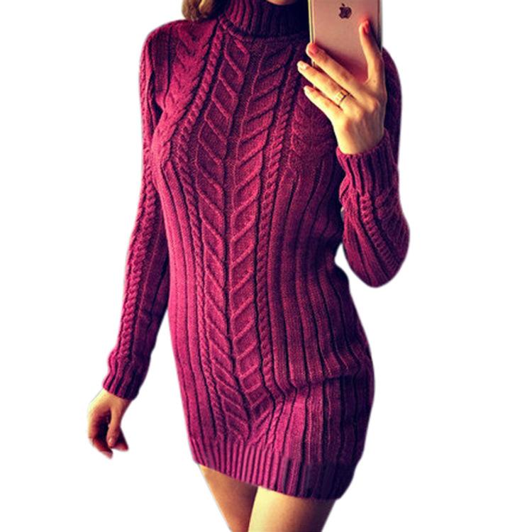 

elegant winter xl autumn sheath solid turtleneck long sleeve woman sweater office lady knit long female sweater, Red