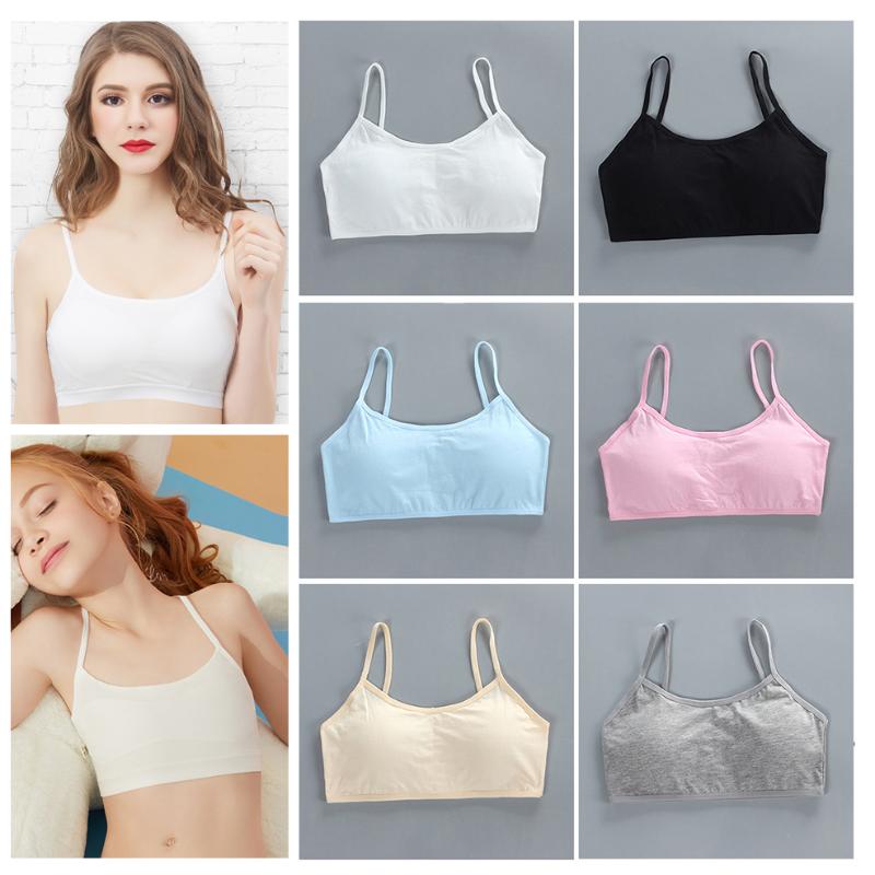

Teenage Girls Bra Tops UnderwearGirl Young Students Straps Bras Suspender Cotton Soft Tanks Elastic Camisoles, White