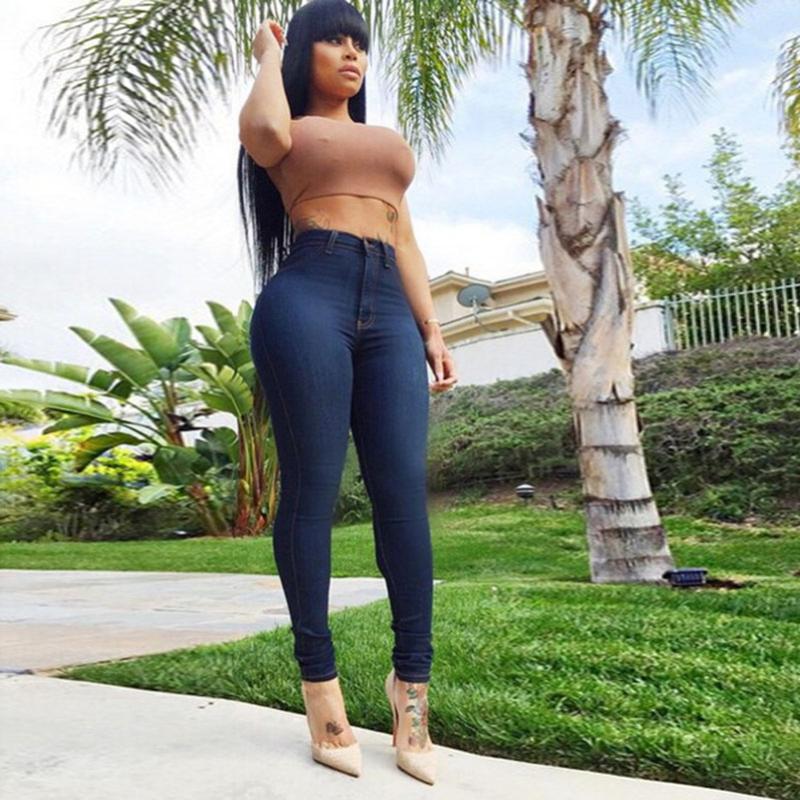 

2020 Fashion High Waist Women Skinny Denim Pants Holes Pencil Pants Casual Trousers Summer Autumn Ladies Jeans Slim, Sky blue