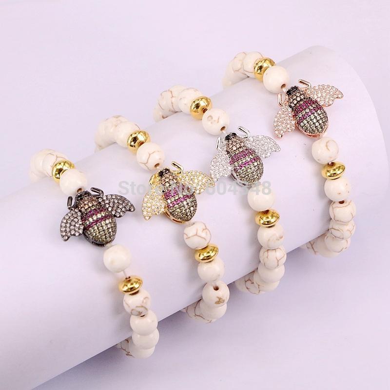 

5 Strand ZYZ182-8483 White Howlite Stone Beads Bracelet for Women, Micro Pave CZ Insect Bracelets, Fashion Jewelry1