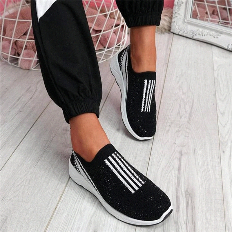 

Women Crystal Sneakers 2020 Woman Casual Mesh Vulcanized Women's Comfortable Flats Ladies Fashion Loafers Female Shoe Plus Size #1341