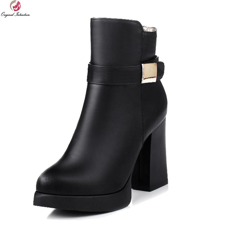 

Original Intention Fashion Women Ankle Boots Round Toe Square Heels Boots High-quality Red Grey Black Shoes Woman US Size 4-10.5, A1052