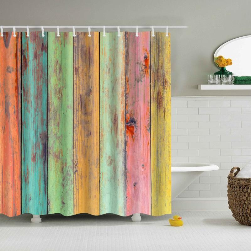

Vintage Style Retro Wooden Door Bathroom Shower Curtains Frabic Waterproof Polyester Bath Curtains With Hooks