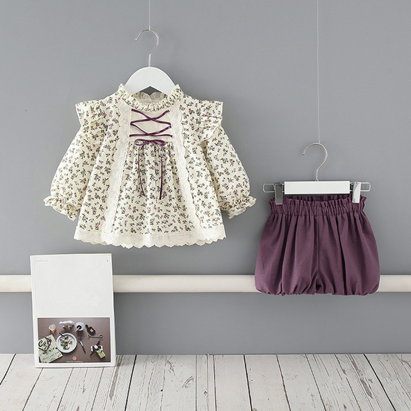 

2021 New Cute Toddler Floral Kids Tops+pants 2pcs Clothes Set Outfit Spring Infant Clothing Suit 0-4y Kgr0, Lavender