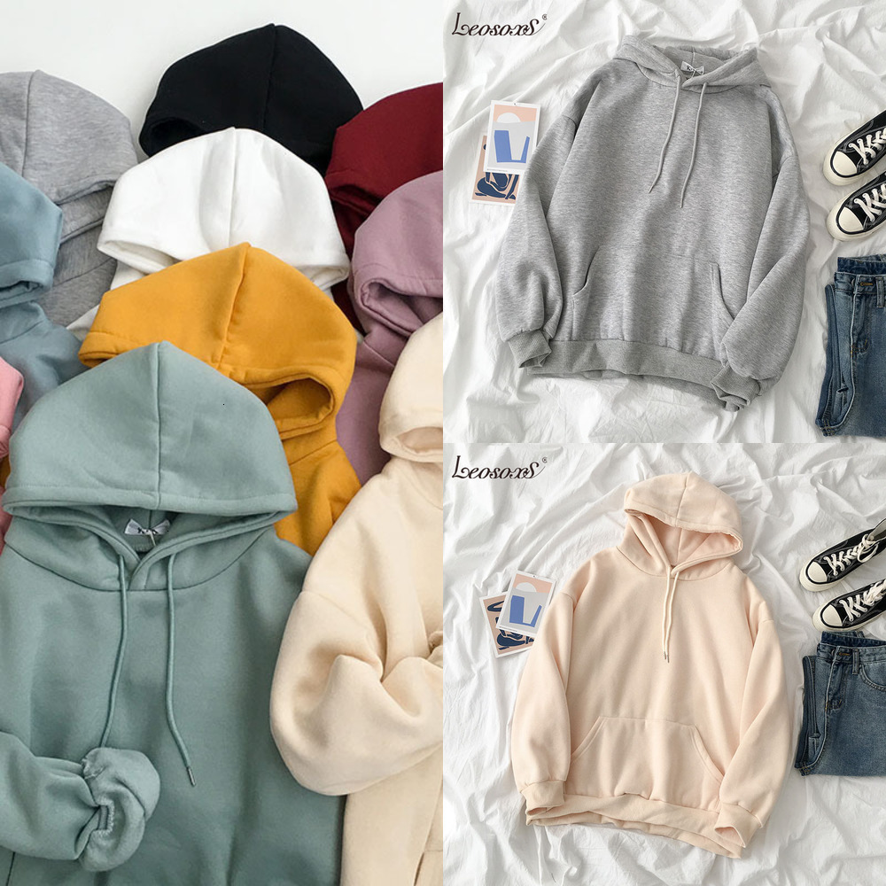 

Plus Warm Women 15 Colors Solid Oversized Winter Velet Hoodies Woman Sweatshirts Harajuku Hooded Thicken Female Hoody Tops, White