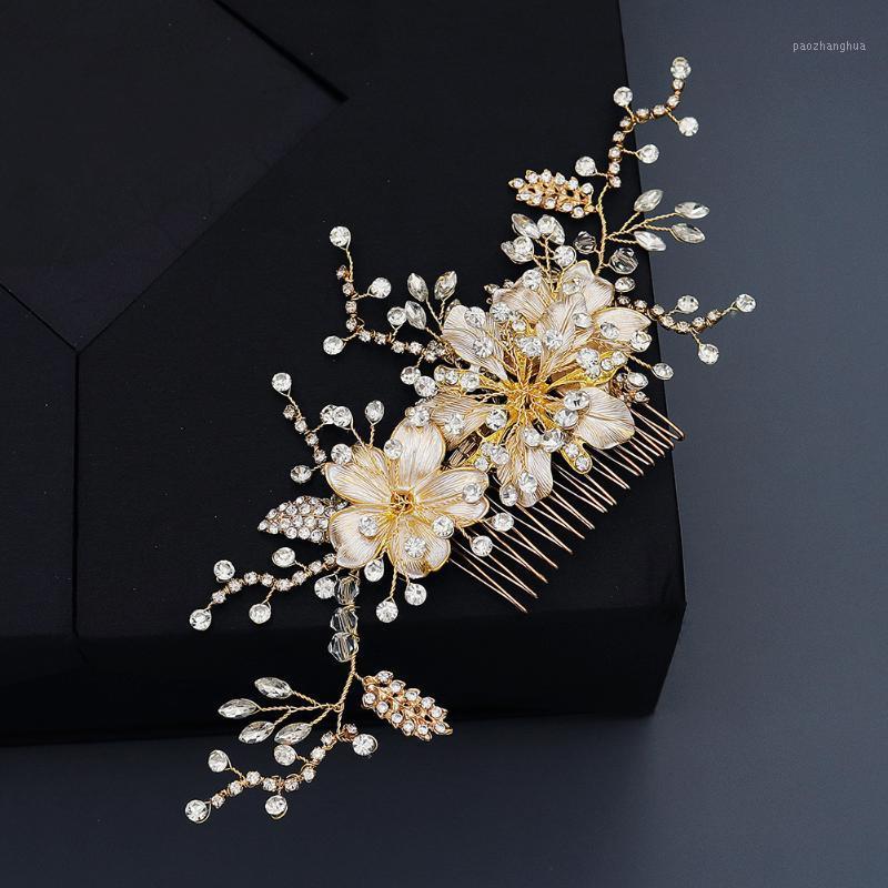 

Original Design Alloy Flower Hair Comb Handmade Branches Crystal Bridal Wedding Clips & Barrettes, Golden;silver