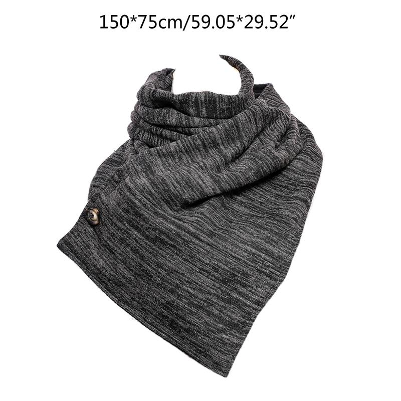 

Solid Color Winter Long Scarf with 2 Hidden Pockets Warm Adjustable Button Shawl