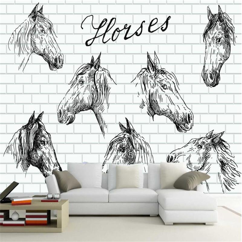 

Custom Large Wallpapers 3D Horse Animals Photo Wallpapers Brick Stone Wall Papers for Living Room Wall Murals Home Decor Bedroom, As shown