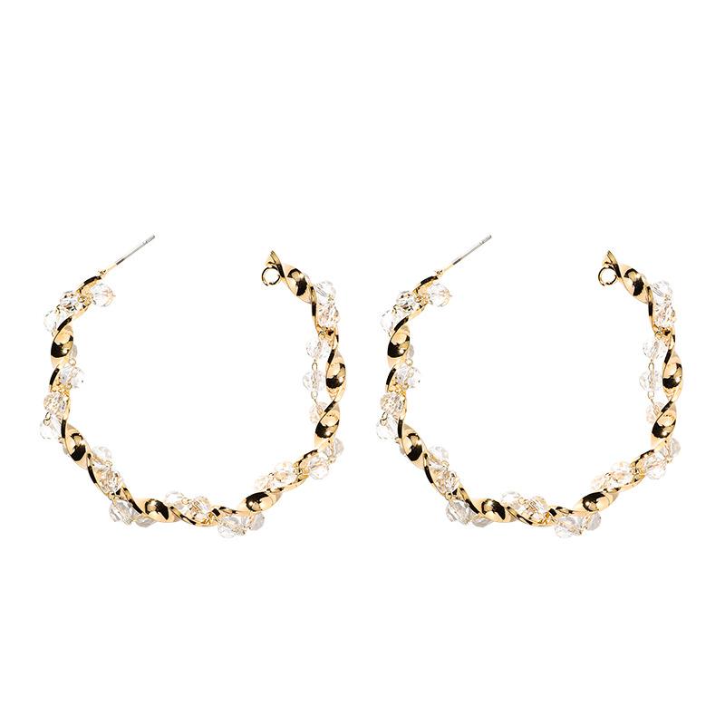 

Europe and America Fashion Hyperbole Pearl Crystal Spiral Hoop Earrings Rotating Wave Round Big Earrings for Women Ear Jewelry