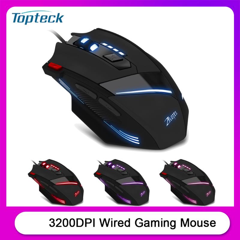 

ZELOTES T-60 3200DPI Wired Gaming Mouse Optical Adjustable USB Computer Programmable LED Backlight Mice 7 Buttons Gaming Mouse