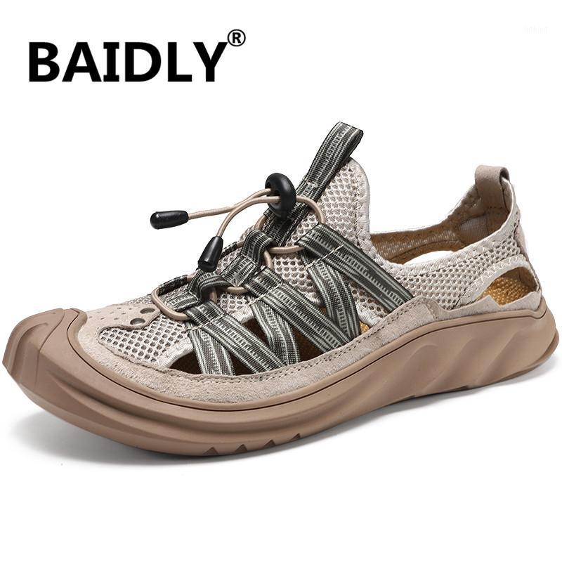 

Mens Casual Shoes Outdoor Beach Sandals Comfortable Summer Sandals Sandali Cover Toe Cow Genuine Leather Sandalias Hombre1, Gray