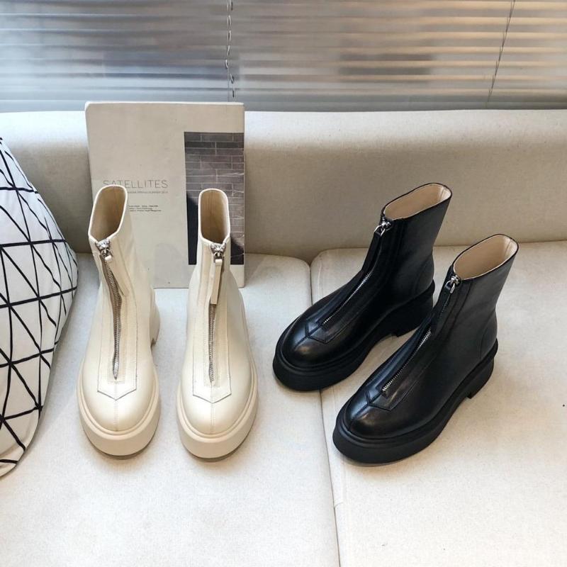 

2020 New Zipper Boots Women Genuine Leather Women Shoes Thick Bottom Boots Round Toe Botas De Mujer Designer Shoes Woman, As pic