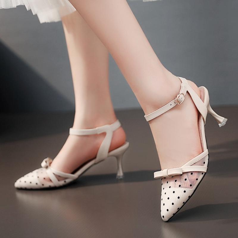 

BLXQPYT Sandals Women 2021 Sweet Elegant High Heels Summer Pointe High Heels Shoes Mesh Breathable Party Female Pumps Mujer F-23, Black