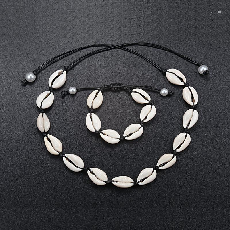 

Chokers 2 Pcs/set Seashell Necklace Natural Shells Ankle Bracelet Jewelry Bohemian Choker Knitting Gifts Friend1
