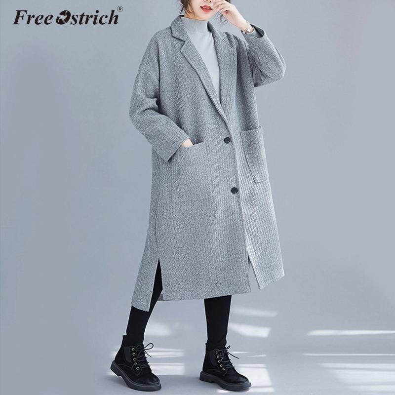 

Free Ostrich 2020 Autumn Winter Women Korean Wool Coat Ladies Solid Casual Coats Single Breasted turn-down Collar Jakects N30, Black