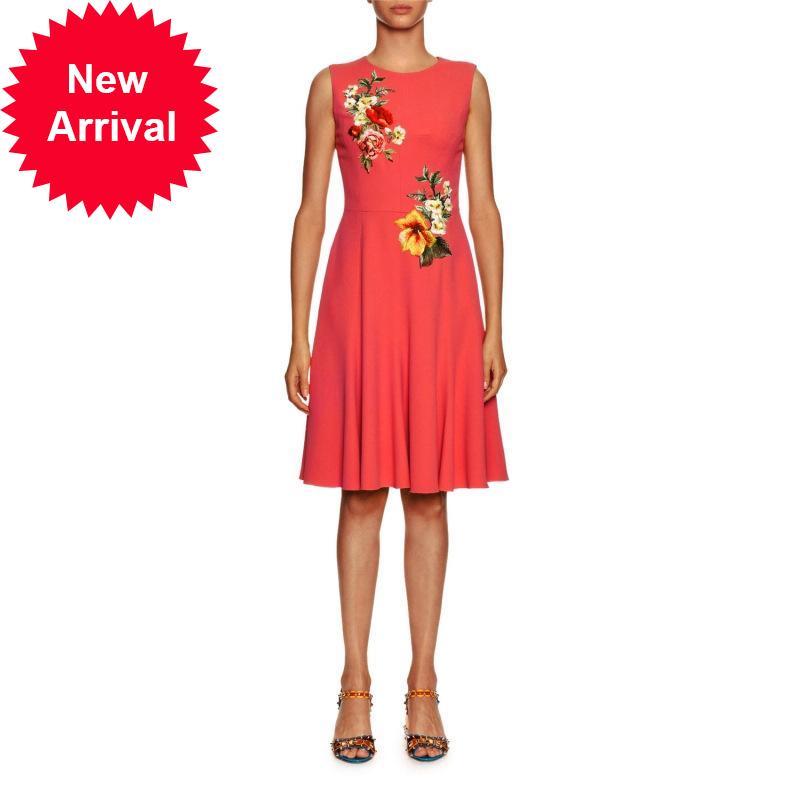 

2021 New Brand Designer Female Track Elegant Autumn Red Flower Vintage O-neck Embroidered Line Dress Short Party Clothes W3z0