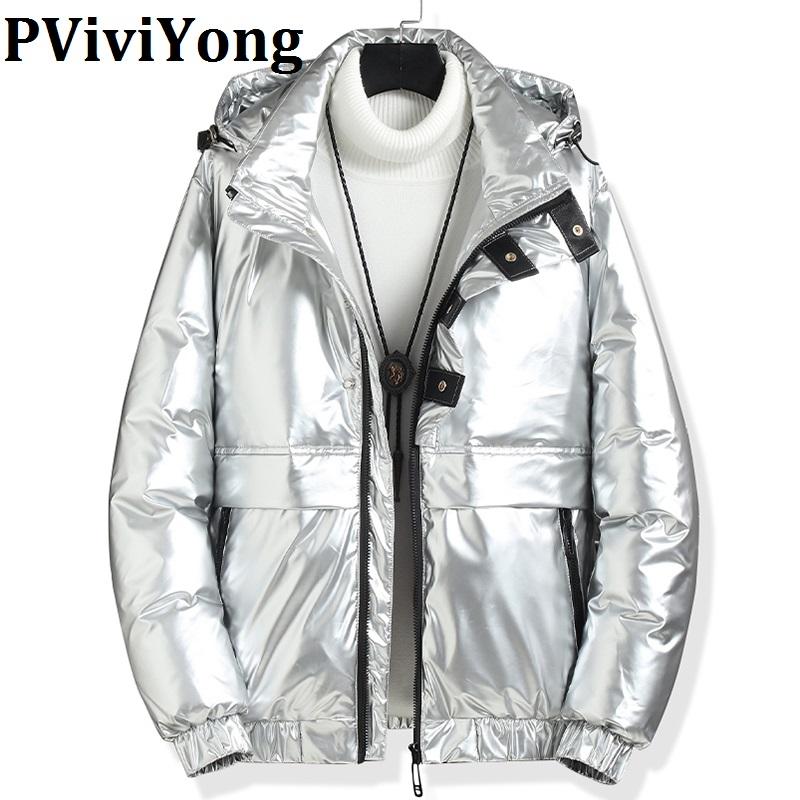 

PViviYong 2020 Winter high quality hooded men jacket, Bright surface waterproof Short payment coat 868, Black