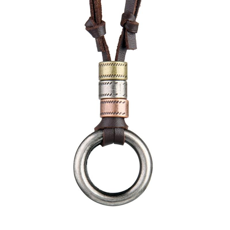 

NIUYITID Women Necklace & Pendants Round Circles Accessories Retro Brown Black Leather Neckless For Men Jewelry Boys Necklace
