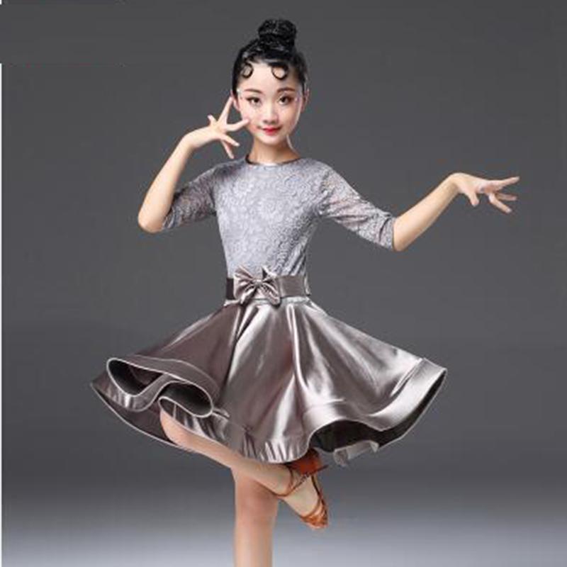 

2020 New Girls Lace Ballroom And Latin Dance Dresses For Sale Cha Cha Rumba Samba Jive Long Sleeves Children Teen Latino Dress, Green middle