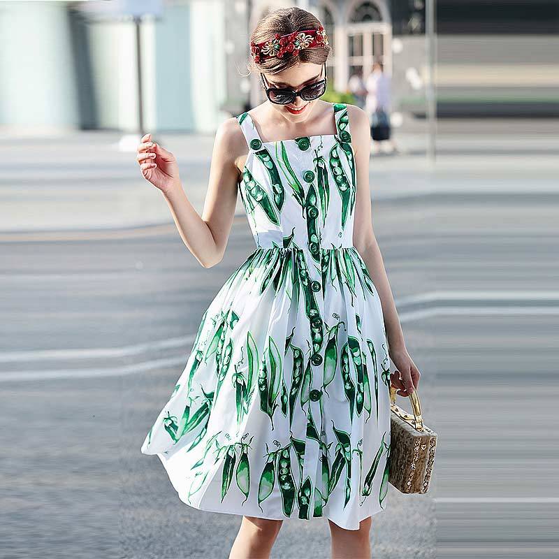 

Xf Summer Runway Fashion Designer Retro Party the Women of High Quality Fifty Peas Printed Street Vintage Dress A2xc, Multiple
