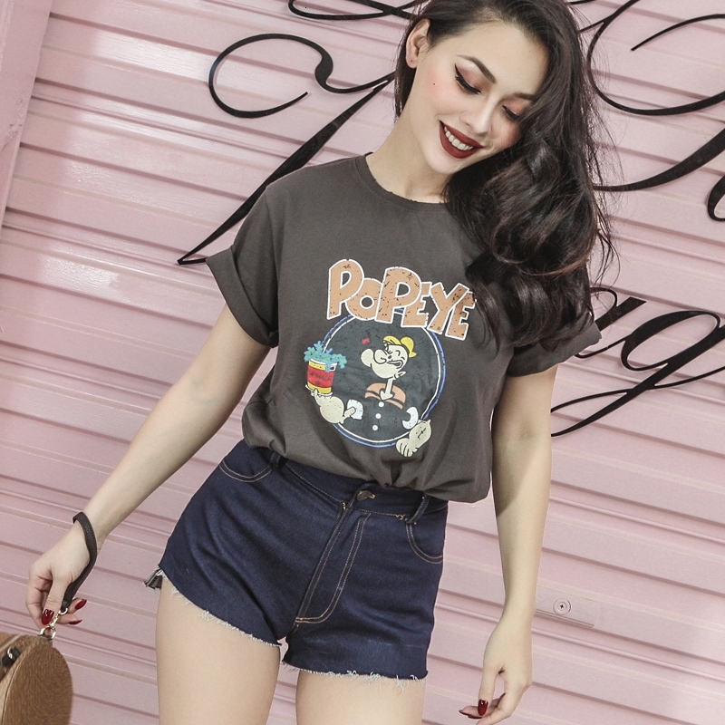 

2021 New Vintage Summer Printed Tee Women T-shirt Animated Design Type FKVD, Gray