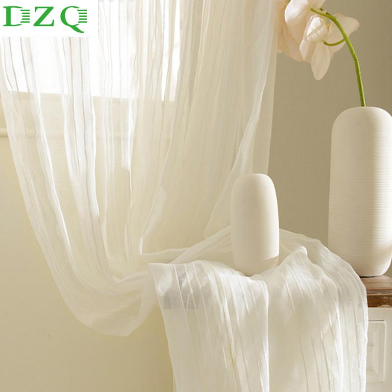 

Modern Striped Sheer Curtain for Living Room Soild White Cotton Linen Tulle Curtains for Bedroom Stripe Voile Curtains Drapes, Whlite