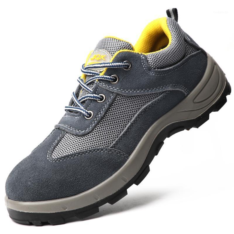 

England style mens fashion large size breathable steel toe covers work safety shoes anti-puncture worker security boots protect1, Gray