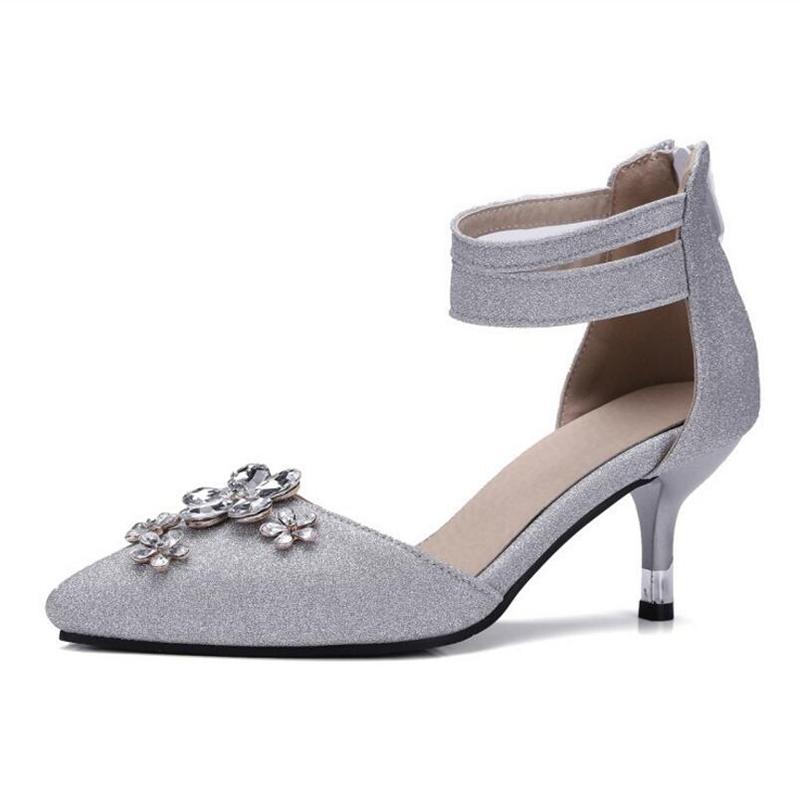 

Sexy Rhinestone Flowers Leahter High Heels Pumps Shoes Nice Newest Woman Sandals Heels Shoes Wedding K55