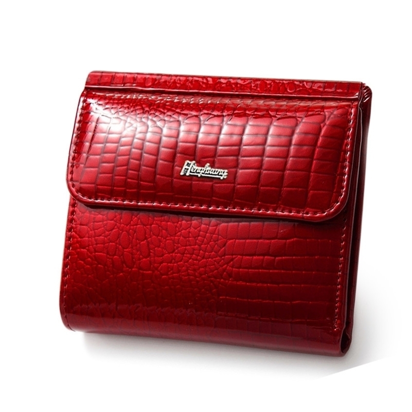 

HH Mini Wallet womens wallets and Purses Alligator Short Genuine Leather Female Purse ID Card Holder Money Coin bags 220225, Red;black