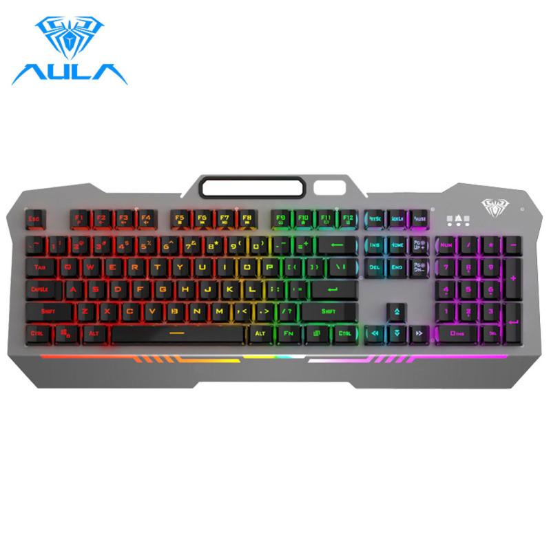 

AULA F3010 Wired Gaming Keyboard 26 Keys Anti-ghosting Ergonomic Metal Panel Mix Backlit LED Gamer Keyboard for Desktop Laptop